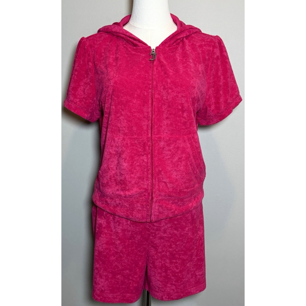 Juicy Couture VixenPink Terry 2-Piece Set Zip Hoodie & Shorts Womens Size L NWT